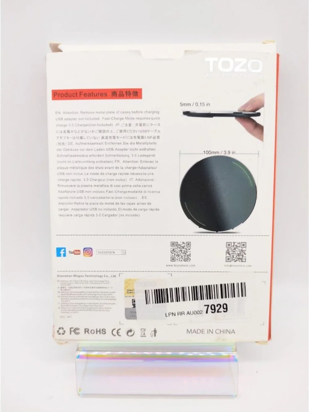 TOZO Wireless Fast Charger Charging Pad W1 LED Ultra Thin Aluminum BLUE